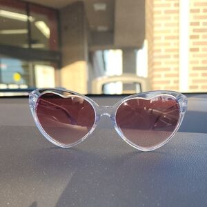 Kate Spade Heart-Shaped Sunglasses with Clear Frame and Purple Lenses